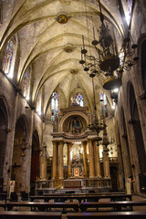 Barcelona, Spain - 23 Nov, 2021: Interior of the Basilica dels Sants Martirs Just i Pastor church, Barcelona, Catalonia, Spain