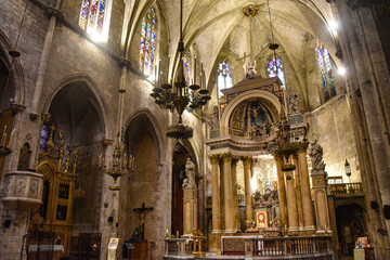 Barcelona, Spain - 23 Nov, 2021: Interior of the Basilica dels Sants Martirs Just i Pastor church,...