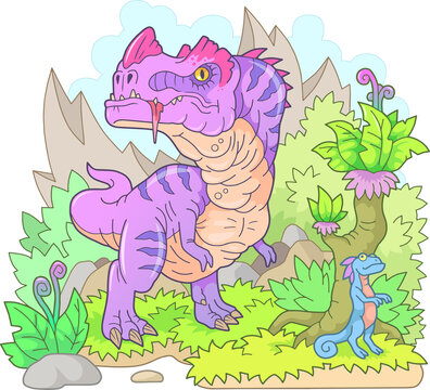 prehistoric carnivorous dinosaur ceratosaurus, funny illustration