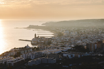 Fototapeta premium Panoramic sunset view of Sitges, Spain