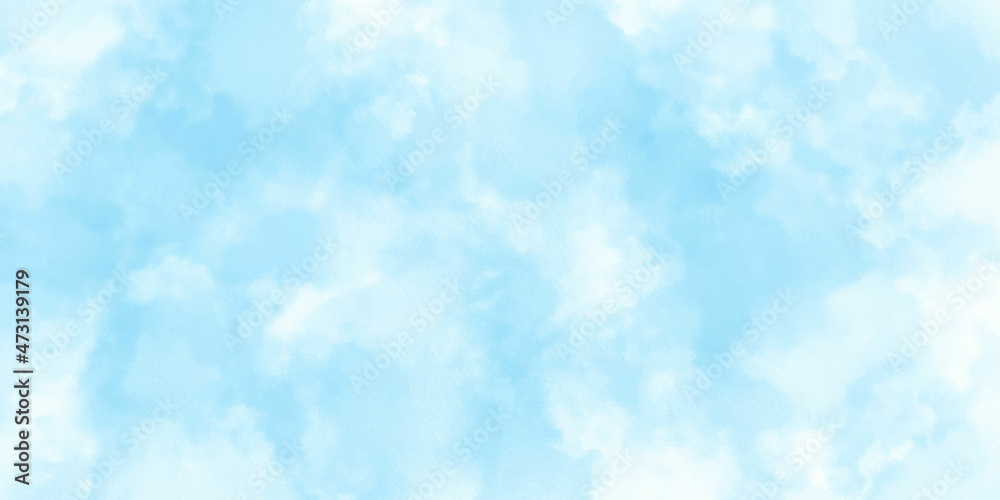 Wall mural blue sky with clouds and abstract watercolor digital art painting for texture background. abstract b