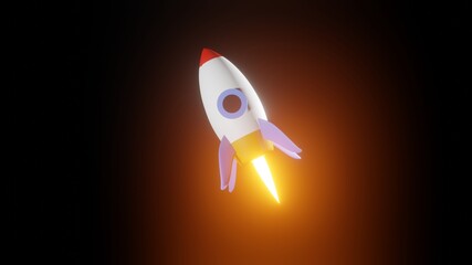 Illustration of a toy rocket that is launching and flying into space. Three Dimensional Format With Negative Space. Suitable for Presentation Material