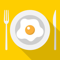breakfast, plate with cutlery, amlet, yellow background, flat style, vector
