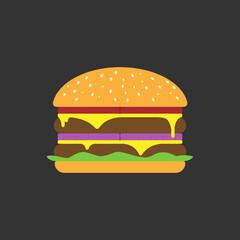big hamburger on black background, in flat style, vector