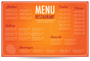 Orange Restaurant menu flyer template layout