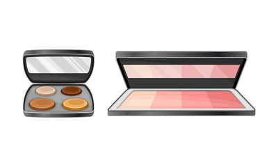 Makeup cosmetics for face set. Blush and eye shadow vector illustration