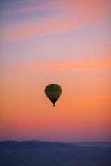 Bright hot air balloons in sky of Cappadocia, Turkey