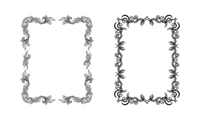 Elegant vintage frames set. Filigree black ink borders of rectangular shape vector illustration