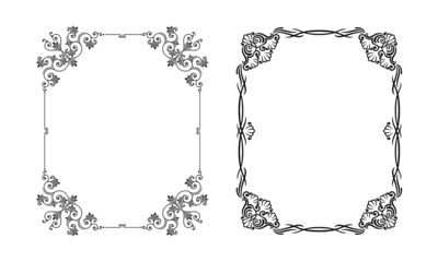 Retro style calligraphic frames set. Vintage black ink decor borders vector illustration