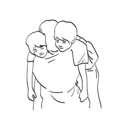 line art strong mother holding her children illustration vector hand drawn isolated on white background