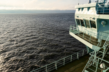 Close-up of the wheelhouse. The captain's bridge. Reflections of the sea are visible in the windows of the bridge. © Андрей Михайлов