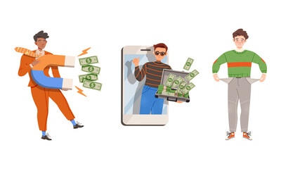 Successful rich and poor people with different salary and income. Financial inequality concept cartoon vector illustration