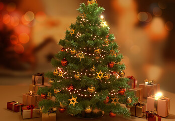 おしゃれなクリスマスツリーとプレゼント背景　 Merry Christmas and New Year holidays background.	