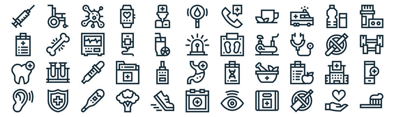 health thin line icon set such as pack of simple doctor, transfusion, pipette, health, dental care, electrocardiogram, mineral water icons for report, presentation, diagram, web design