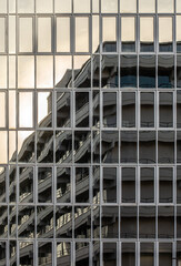 Obraz premium Reflections of a building in a glass facade, Nuremberg, Bavaria, Germany