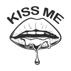 hand drawn lips with liquid melted. black line vector style. vector illustration
