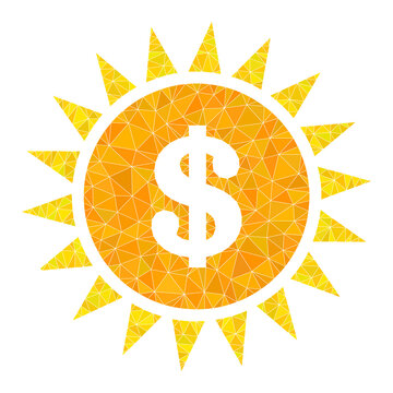 Low-poly dollar shine icon illustration combined with randomized filled triangles. Triangulated dollar shine polygonal 2d vector illustration. Dollar Shine icon is filled with triangles.