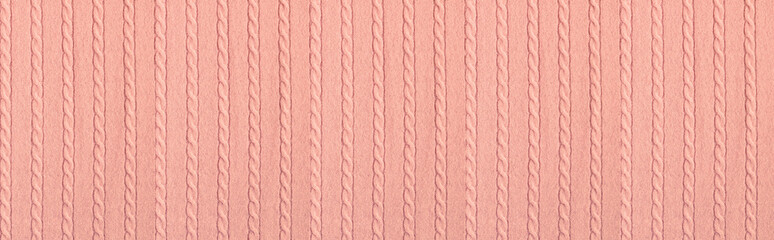 Panoramic top view of textile background from beautiful pastel pink or calm coral color....