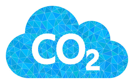 Low-poly carbon dioxide cloud icon illustration is combined of chaotic filled triangles. Triangulated carbon dioxide cloud polygonal 2d vector illustration.