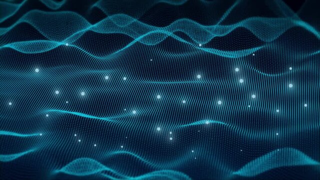 Abstract digital landscape with a field of electronic particles. The concept of cyber, digital, parallel worlds and artificial intelligence.