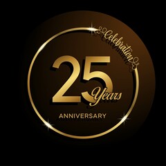 Fototapeta premium 25th anniversary logo. Golden anniversary celebration emblem design for booklet, leaflet, magazine, brochure poster, web, invitation or greeting card. Rings vector illustrations. EPS 10