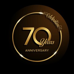 70th anniversary logo. Golden anniversary celebration emblem design for booklet, leaflet, magazine, brochure poster, web, invitation or greeting card. Rings vector illustrations. EPS 10