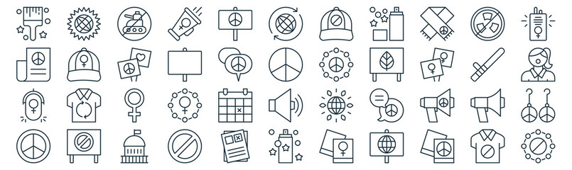 activist thin line icon set such as pack of simple banner, , female, prohibition, microphone, banner, nuclear icons for report, presentation, diagram, web design