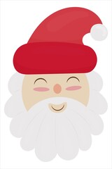 cute Santa Claus head in a red hat with a white beard - Christmas children s picture, vector illustration flat style, new year