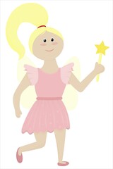 a girl with a ponytail in a fairy carnival costume, - christmas children s picture, vector illustration, flat style, new year, carnival