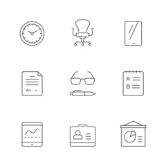 Set line icons of workspace isolated on white