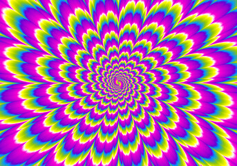Colorful rainbow flower blossom. Motion illusion.