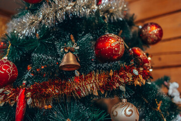 Obraz na płótnie Canvas A decorated Christmas tree. Christmas. Decoration for the new year. Christmas toys on a tree.