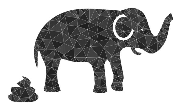 Low-poly elephant shit icon illustration constructed with chaotic filled triangles. Triangle elephant shit polygonal symbol vector illustration. Elephant Shit icon is filled with triangles.