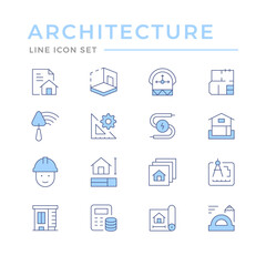 Set color line icons of architectural isolated on white