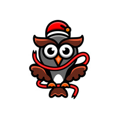 Birds Owl Wear christmas hats and scarf in white background, Cartoon vector logo design template for t shirt ,sticker etc, editable