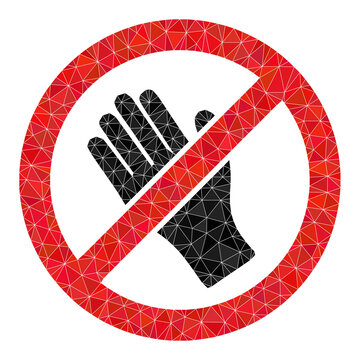 Low-poly do not touch icon illustration is combined with random filled triangles. Triangle do not touch polygonal symbol vector illustration. Do Not Touch icon is filled with triangles.