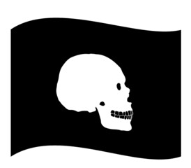 Crâne humain de profil sur un drapeau, icône