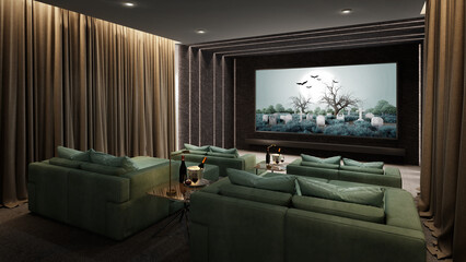 Luxury home theater room.3d rendering - obrazy, fototapety, plakaty