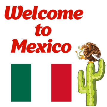 Banner for the national day of the state of Mexico. Vector illustration, an eagle defeats a snake sitting on a cactus.