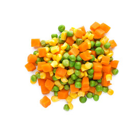 Mix of fresh vegetables on white background, top view