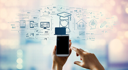 Distance learning theme with person using a smartphone