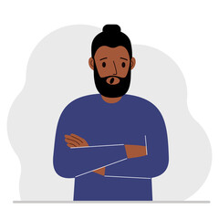 The man is screaming and upset. The arms are crossed over the chest. Vector