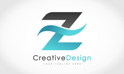 Creative Z Letter Blue Wave Logo Design Vector Icon Symbol Illustration.