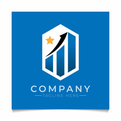 Three blue bars with arrow up and star logo for Accounting or Finance logo