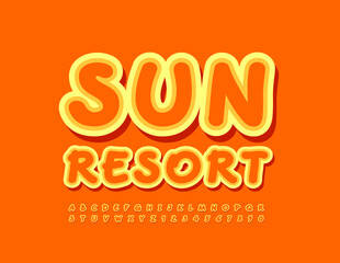 Vector bright Emblem Sun Resort. Modern Handwritten Font. Unique Alphabet Letters and Numbers