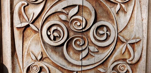 Carved wood panel. Wall decor.