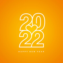 Love 2022 Happy New Year beautiful white modern line design typography logo orange yellow background greeting card