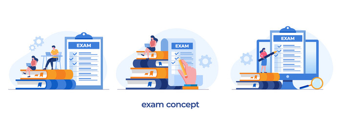 exam concept, examination, test, answer, checklist, flat illustration vector template - obrazy, fototapety, plakaty