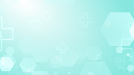 Abstract hexagon cross geometric blue green pattern medical background.