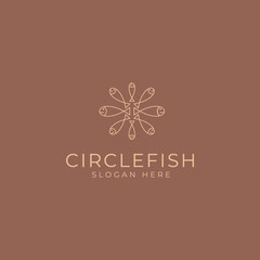 Minimal Circle fish restaurant Label logo design
